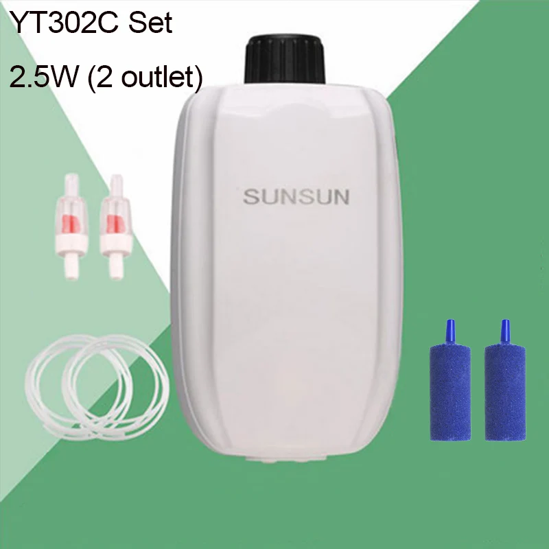 YT302C set SUNSUN 1 Вт 2,5 Вт 4 Вт бесшумный воздушный насос для аквариума воздушный компрессор для аквариума кислородный насос увеличение содержания кислорода насос аквариумные аксессуары - Цвет: YT302C set