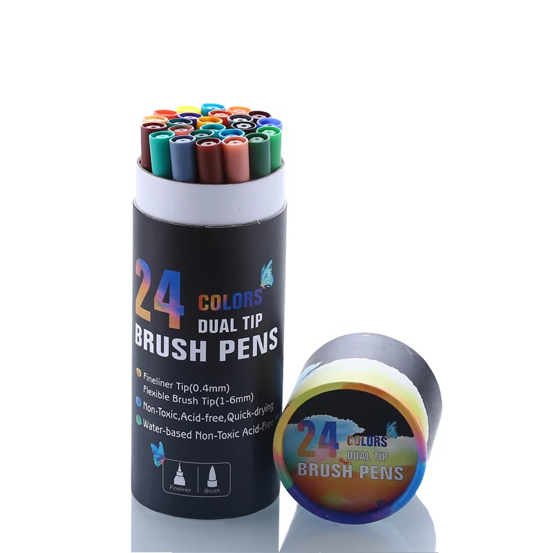 24 black colors 60 цветов художественные маркеры ручки Fineliner цветные ручки для рисования акварельный маркер с двумя кончиками кисточка школьные канцелярские принадлежности - Цвет: 24 black colors