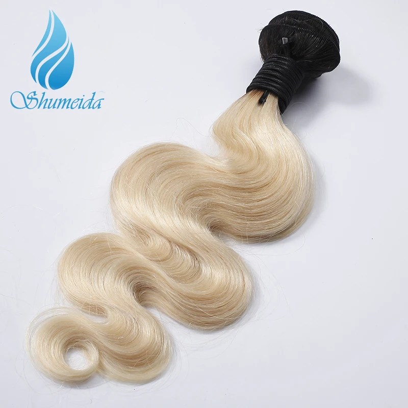 Shumeida Brazilian Remy Hair Body Wave 1b613 Bundles With Frontal Ombre Blonde Human Weft Ear to Lace 13*4 | Шиньоны и парики