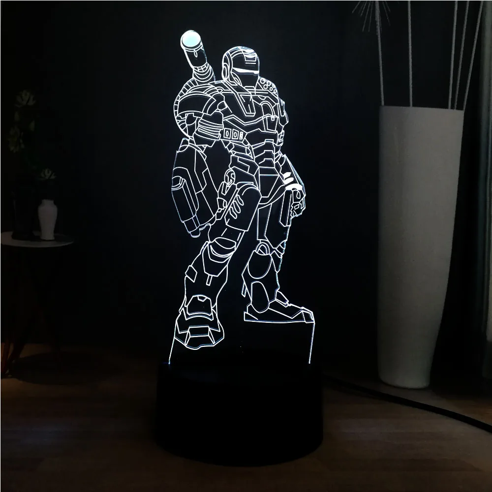 3D супергерой Железный человек мультяшный 7 цветов сменный светодиодный ночник с
