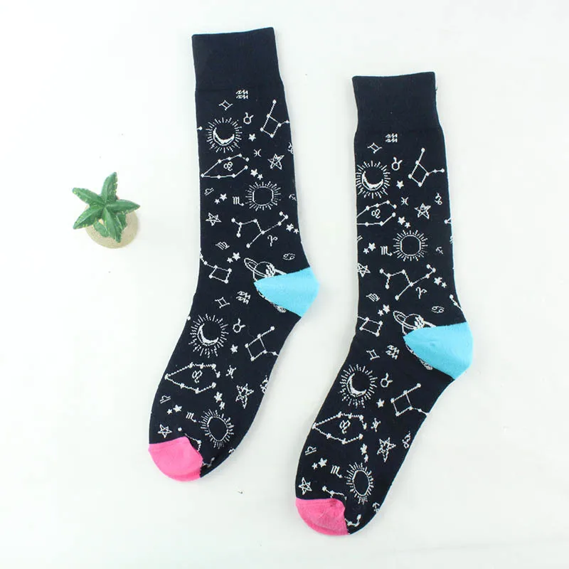 Universe Sketch Взрослые хлопчатобумажные забавные носки по колено Happy Sweet Sox Universe Sketch барбекю пиво пицца жареное мясо динозавр автомобиль вино чашка слон - Цвет: Universe Sketch