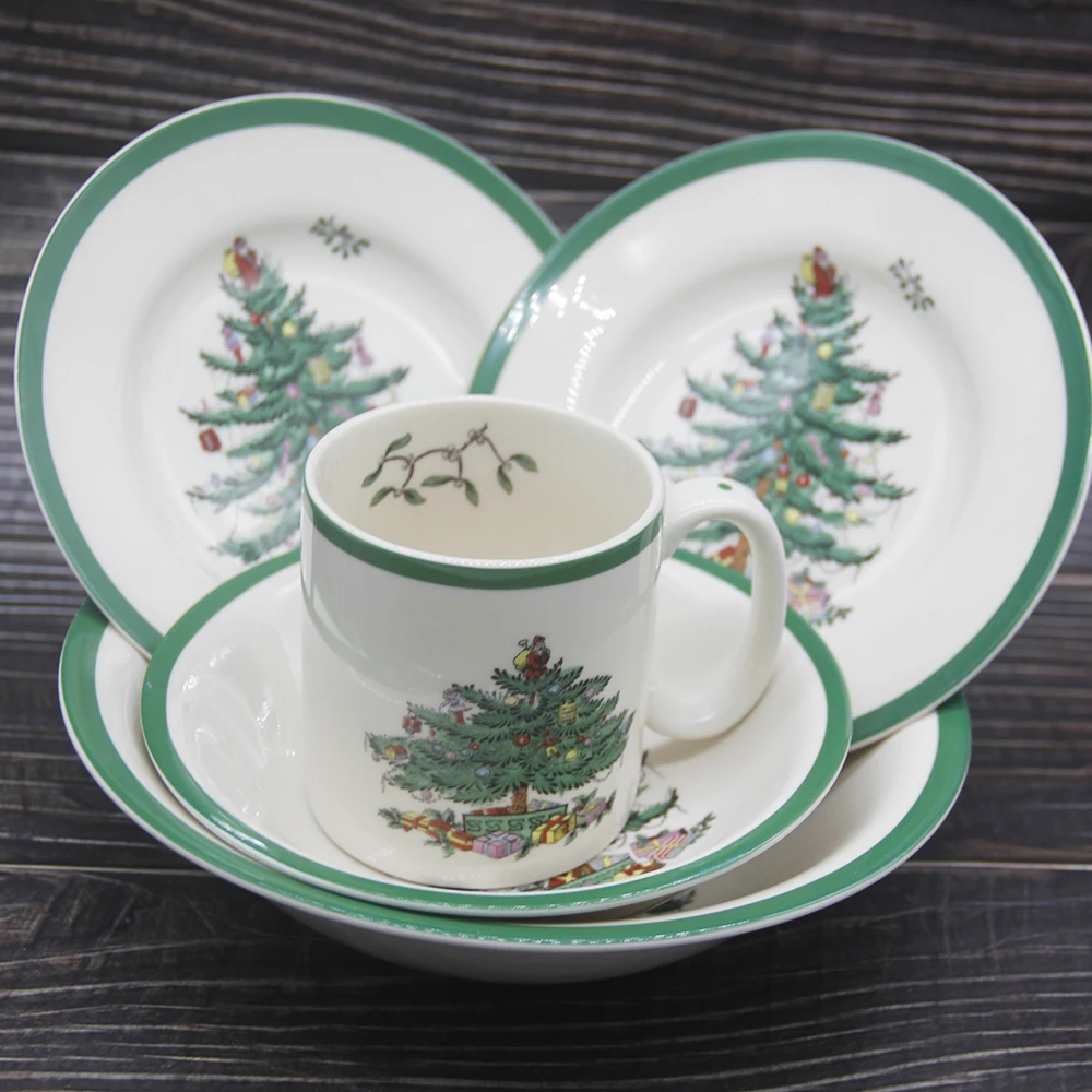 5 pcs/ Set Christmas Tree Ceramic Dinnerware Set Breakfast Plate Beef Dishes Dessert Dish Fruit Snack Plate Simple