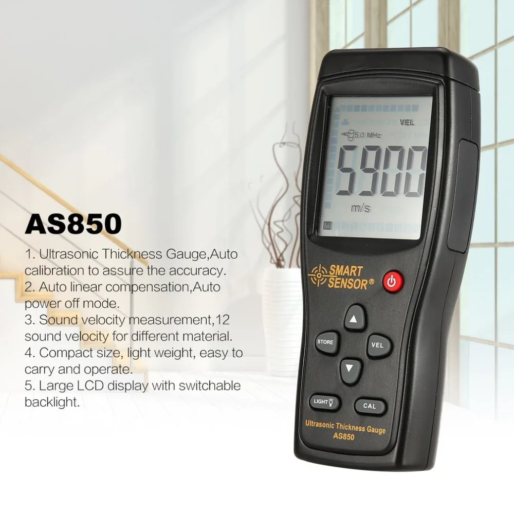 Умный датчик AS850 Ультразвуковой толщиномер скорость звука метр металла ширина