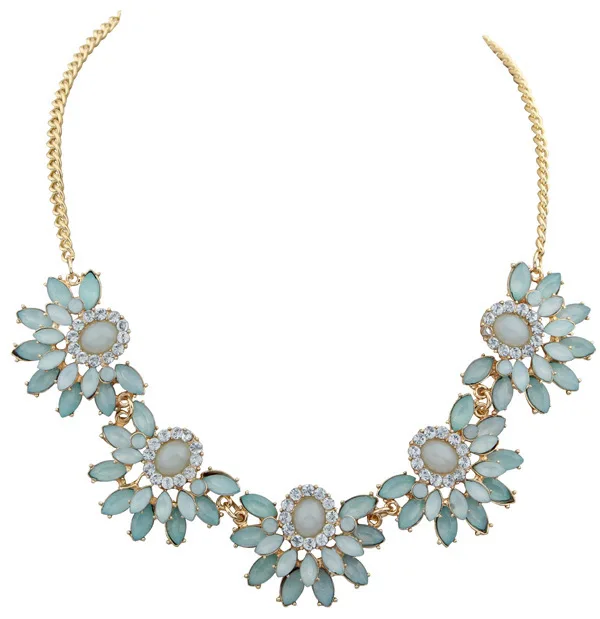 2014 New Vintage Metal Exaggerated Punk Resin Drop Flowers Alloy Chunky Choker Statement Necklace Fashion Jewelry For Women | Украшения и