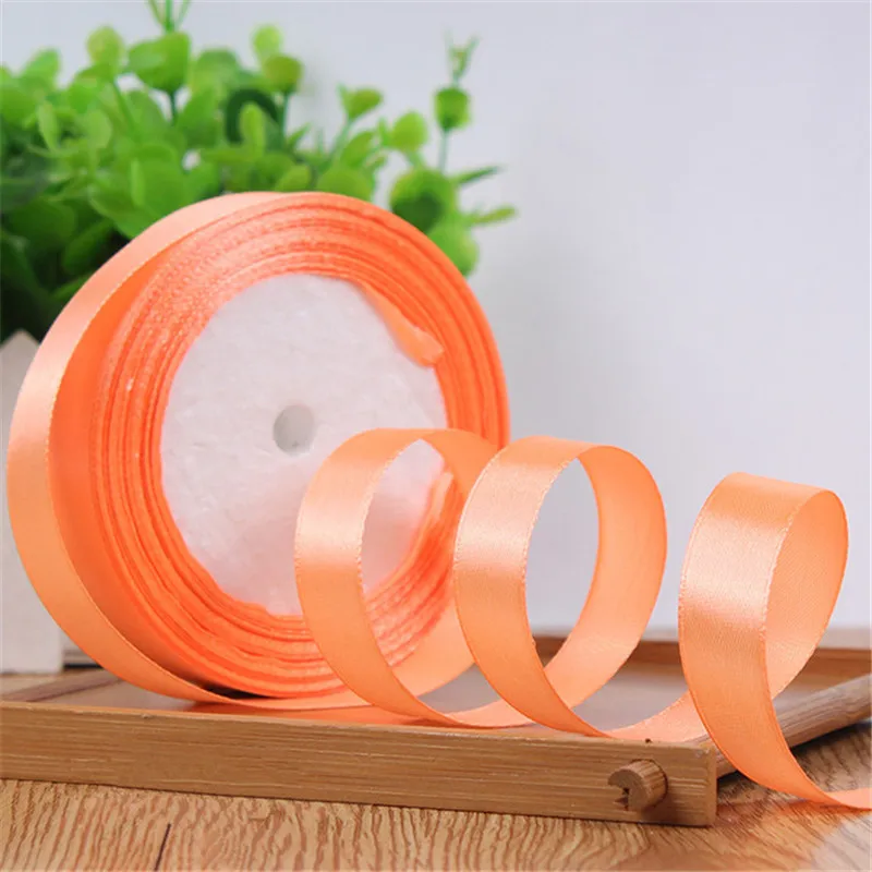 light orange 25 ярдов/рулон атласных лент подарочная упаковка Рождество украшения ленты DIY лук ленты для поделок упаковка поставки(15 мм - Цвет: light orange
