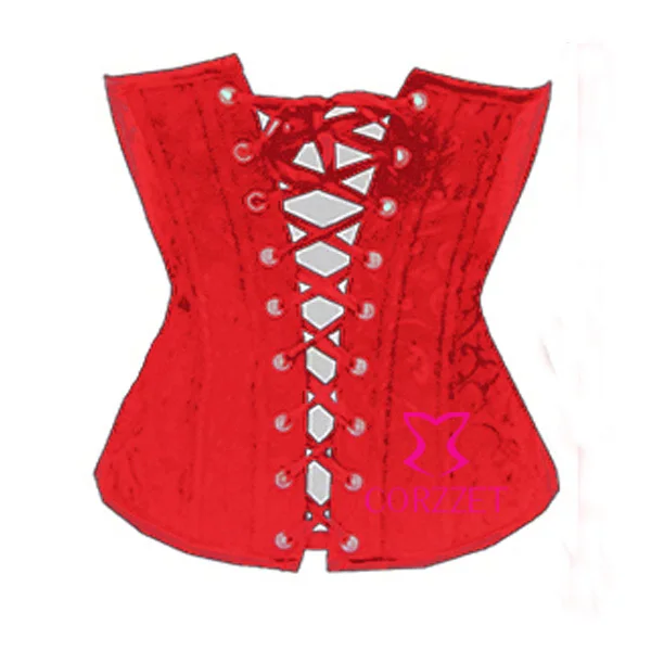 S 2XL Новый Красный жаккардовый атласный корсет с металлической пряжкой под грудью
