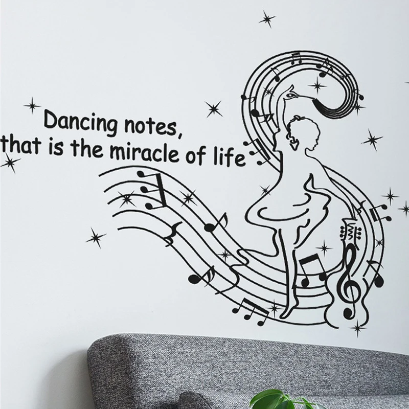 Наклейка на стену с изображением черной музыкальной девушки 45 х60 см 1 шт. | Дом и