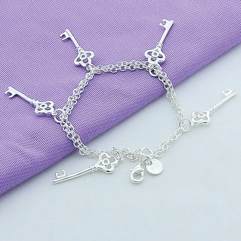 

925 Jewelry Silver Color Key Bracelets For Women Silver Plated Jewelry Gifts