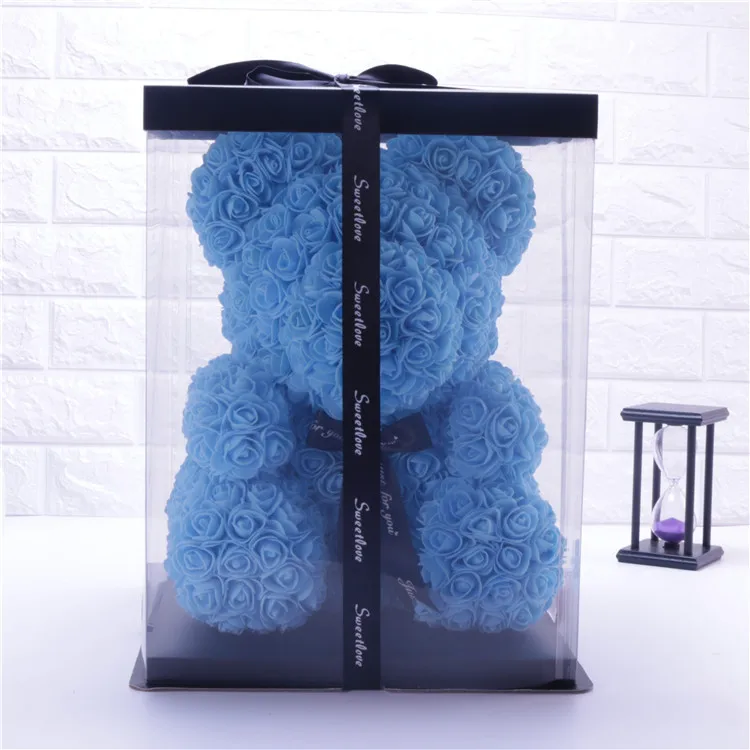 blue with box Искусственный плюшевый мишка цветок медведь пена Роза плюшевый мишка коробки Свадебная вечеринка Декор Цветы День Святого Валентина подарок розовый медведь - Цвет: blue with box