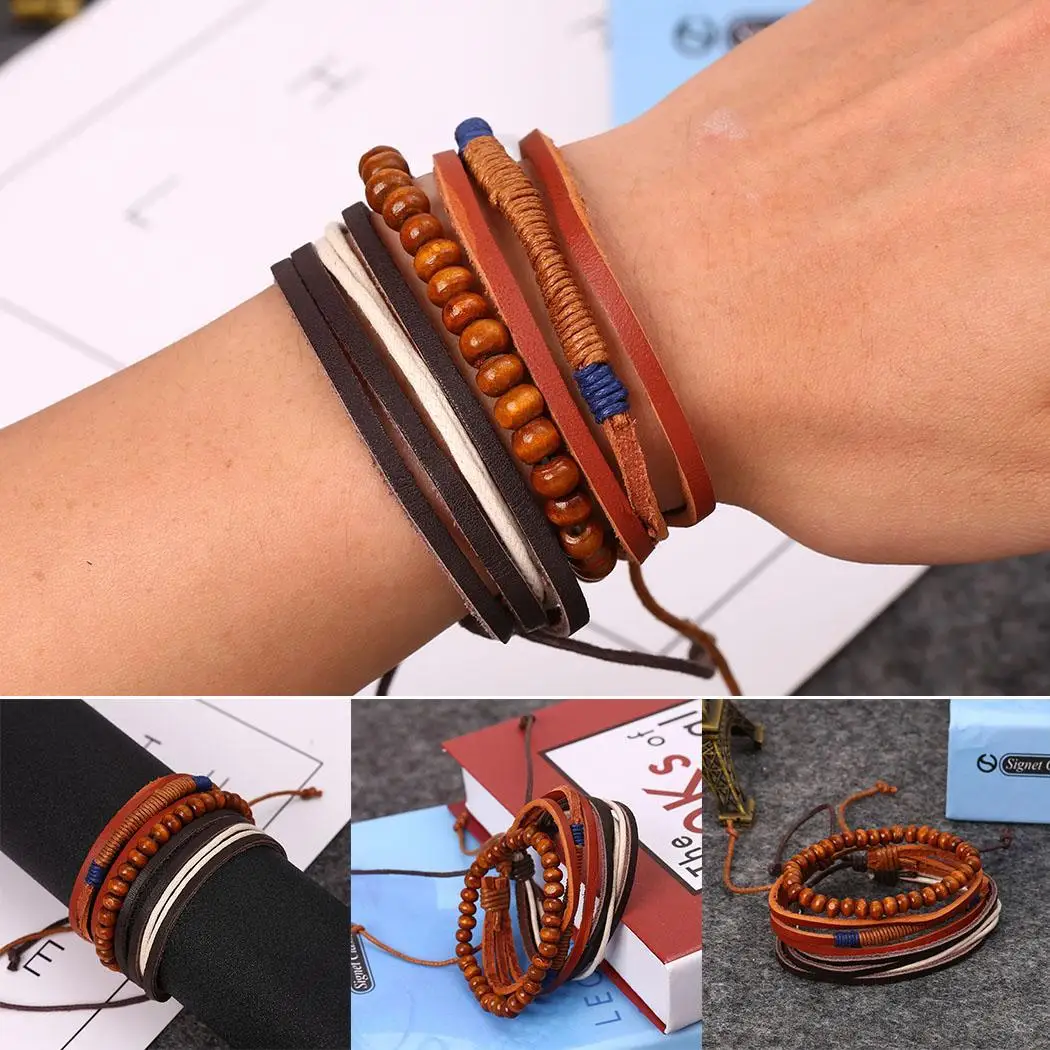 Artificial Bracelet Beauty Wristband Leather Brown Bead Women Everyday Multi-layers Fashion Bangle Small New | Украшения и