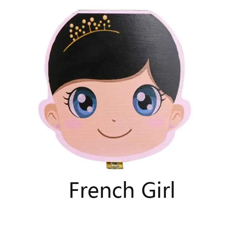 Girl FrenchB Зубная коробка, Португалия, английский, голландский, испанский, русский, французский, немецкий текст, для маленьких мальчиков и девочек, деревянный ящик, органайзер для молочных зубов, держатель - Цвет: Girl FrenchB