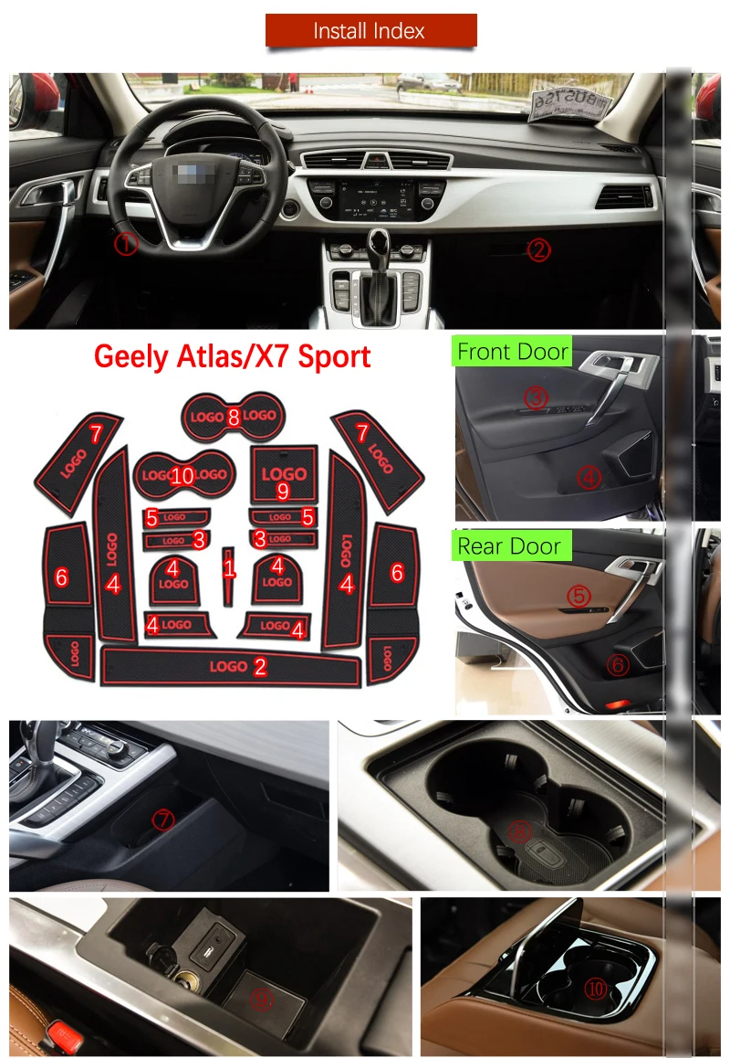 Противоскользящий коврик с прорезями для ворот резиновые подставки Geely Atlas Emgrand X7