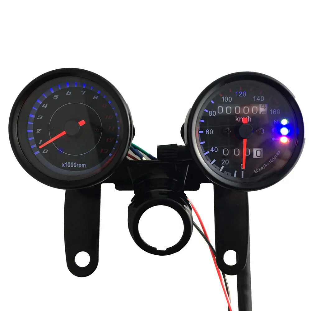 KKMOON 12V мотоцикл светодиодный сигнал Ретро 13000 RPM тахометр км/ч Спидометр двойной