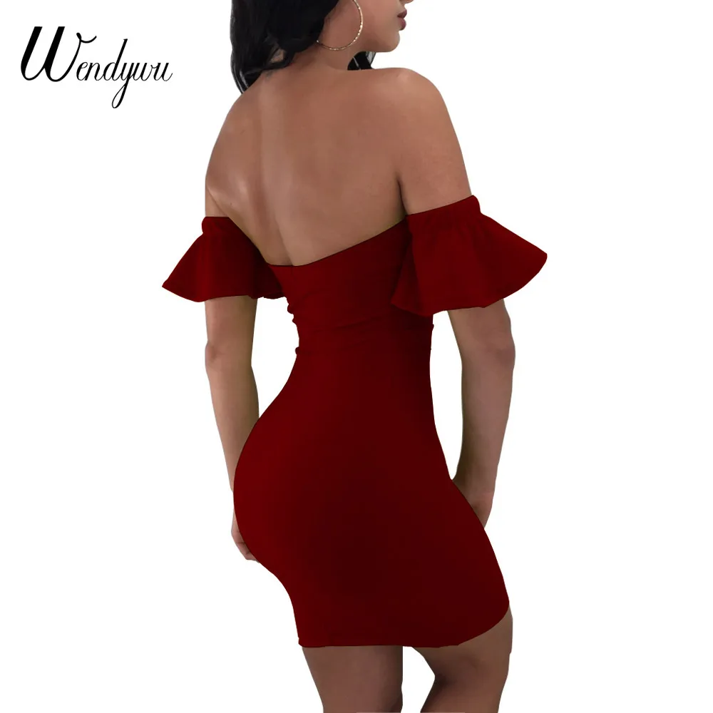 Новинка 2018 женское облегающее платье Wendywu с воротником лодочкой и короткими