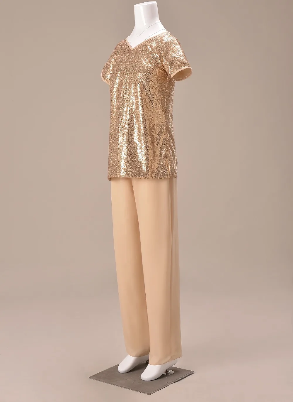 Женский элегантный шифоновый костюм из 2 предметов с блестками и v образным