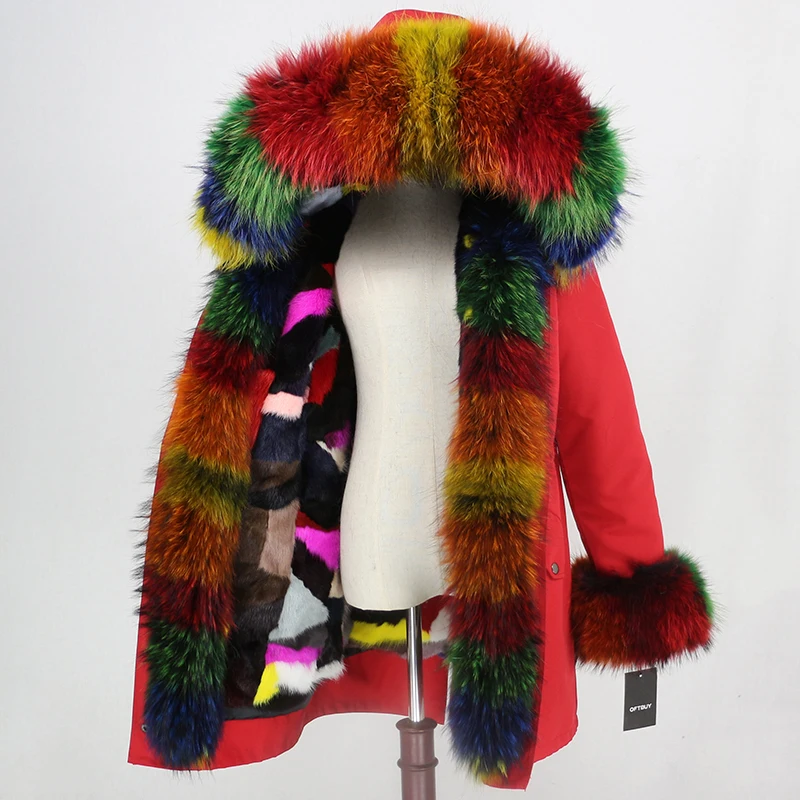 red multi multi OFTBUY, водонепроницаемая длинная парка, натуральный мех енота, капюшон, натуральный мех норки, подкладка, пальто, зимняя куртка, женская верхняя одежда, съемная - Цвет: red multi multi