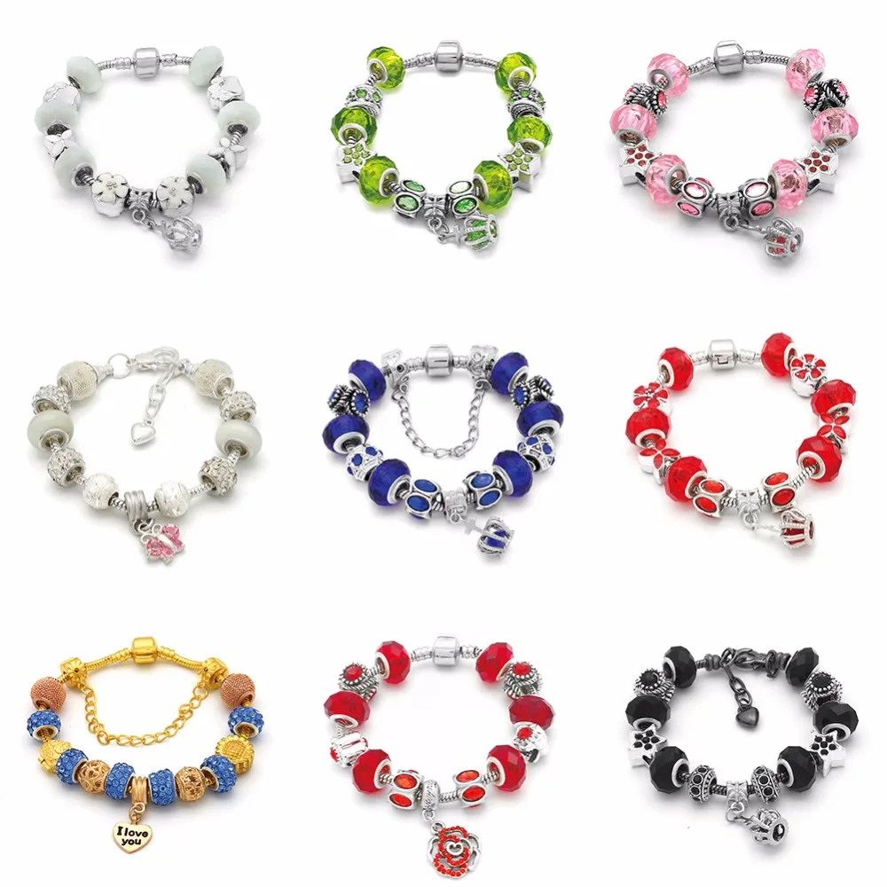 Белый DIY бусы браслет для женщин Посеребренная Кристалл Rhinestone Бабочка модные