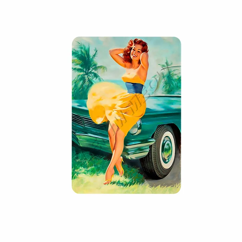 23 Что хороший залив бензин Винтаж Pin Up Девушка металлическая жестяная вывеска самолет мотоцикл плакат настенный налет двигатель картина маслом Декор WY69 - Цвет: 23