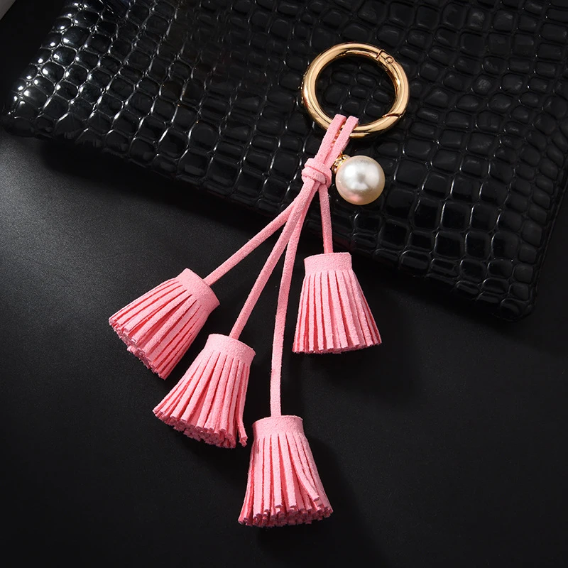 Fashion DIY Tassel Accessories Pearl Keychain Car Hanging Leather Key Rings Bag Charms With Chains Pendants Holder Gift | Украшения и