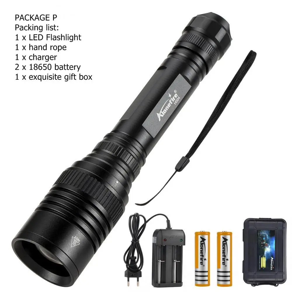PACKAGE P AloneFire H004 XLamp XHP50 мощный флэш-светильник USB Zoom XHP50 светодиодный фонарь 18650 перезаряжаемый аккумулятор Охотничий Тактический светильник - Испускаемый цвет: PACKAGE P