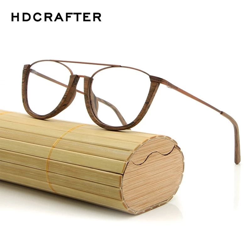 

HDCRAFTER Vintage Rimless Wooden Eyeglasses Frames with Clear Lens Wood Optical Clear Glasses Eyewear Frames Men Reading Glasses
