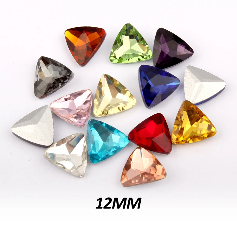 

12mm Triangular glass Pointback Crystal Rhinestone Optional 12 colors 60pcs be used in clothing shoes hats bags decorative