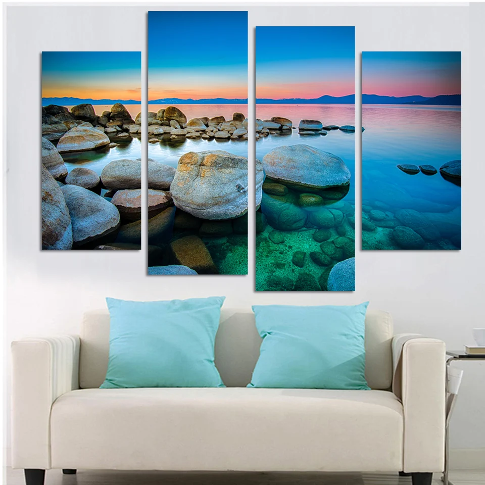 Без рамы 4 шт. море и камня Современный домашний декор для стен холст картина