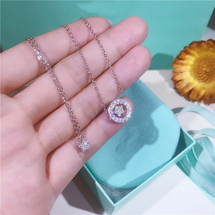 

New Arrival Trendy Designer Sparkling Pentagon Star Pendant Real 925 Sterling Silver Women Necklace Multi Functional Jewelry