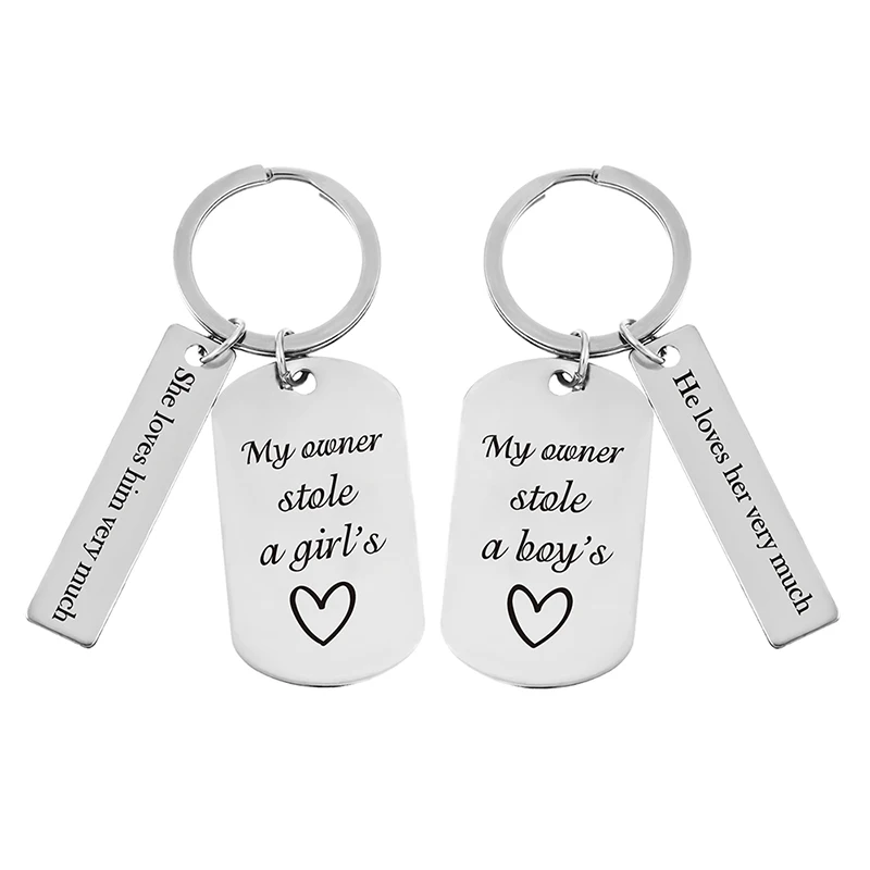 2PCs Stainless Steel Key Chain Carved Heart Message Customized Charms Ring Jewelry Memorized keychain Valentines Day Gift | Украшения и