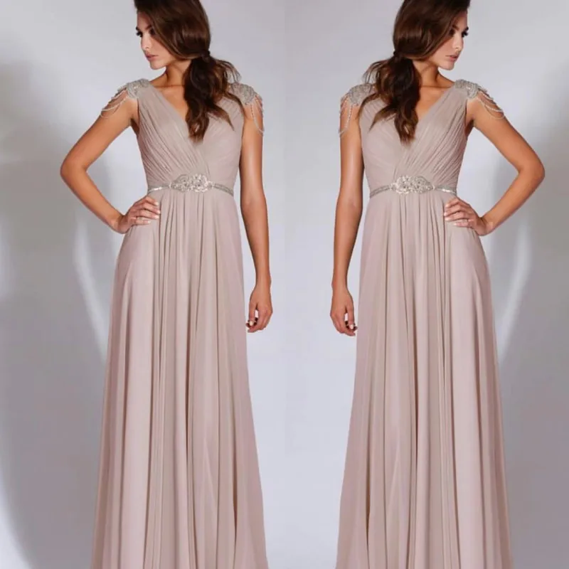 Мода Кристалл Бисера Шифон Платья для Подружек Невесты 2017 Новое Прибытие Line
