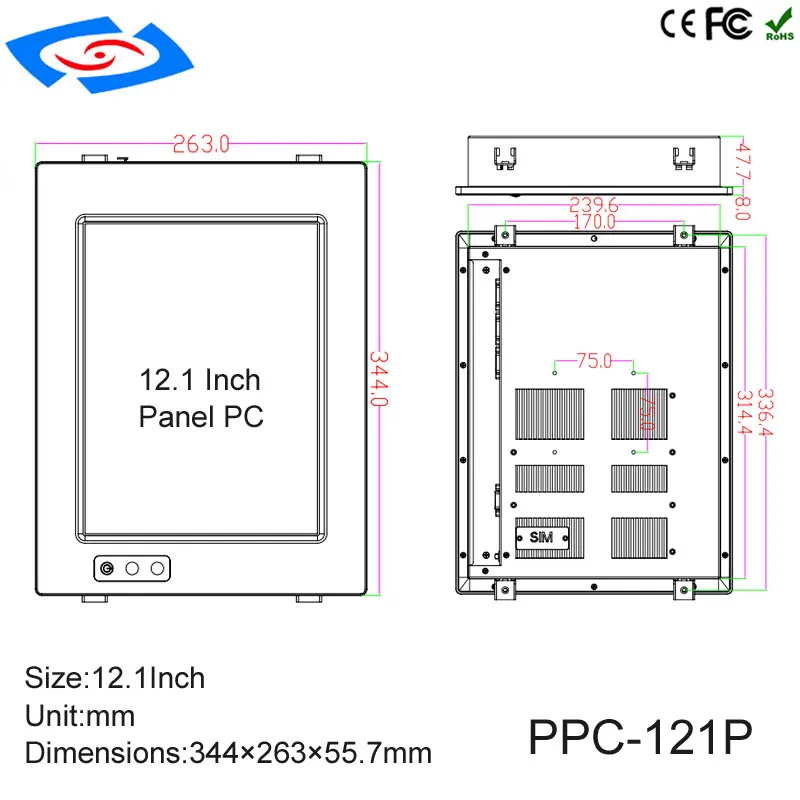 2018 New Arrival 12.1" Industrial Panel PC With Resolution 800x600 Intel Atom N2800 Dual Core CPU Support Linux System Tablet |