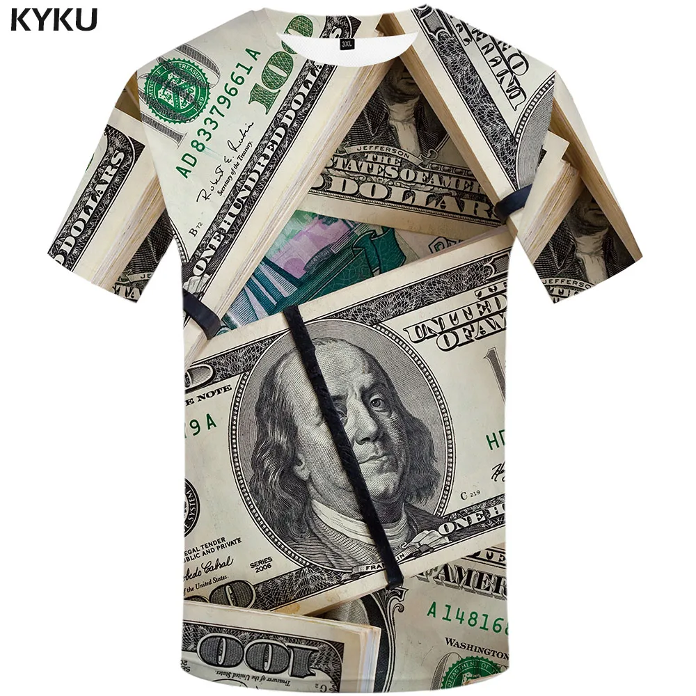 KYKU бренд доллар футболка для мужчин деньги аниме одежда Harajuku футболки