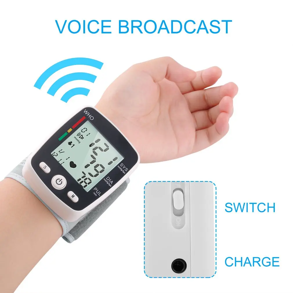 

LCD Digital Display Automatic Wrist Blood Pressure Monitor with Cuff Household Use sphygmomanometer tonometer