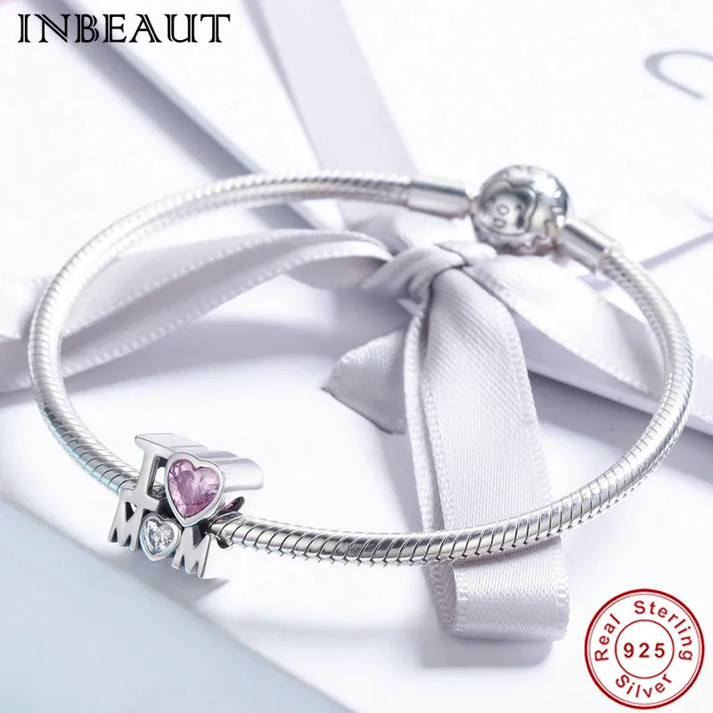 INBEAUT Love Mum бусы с буквенным принтом из стерлингового серебра 925 пробы розовый и белый циркон в форме сердца