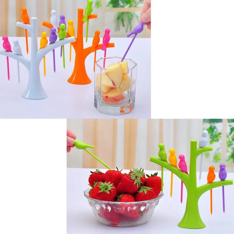 6 шт./компл. красочные столовые приборы Дерево Птицы Радуга пластиковые вилки для