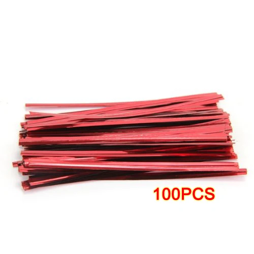YDSC Practical 100 Pcs Red Metallic Twist Ties for Cello Candy Bags Party 8cm | Дом и сад