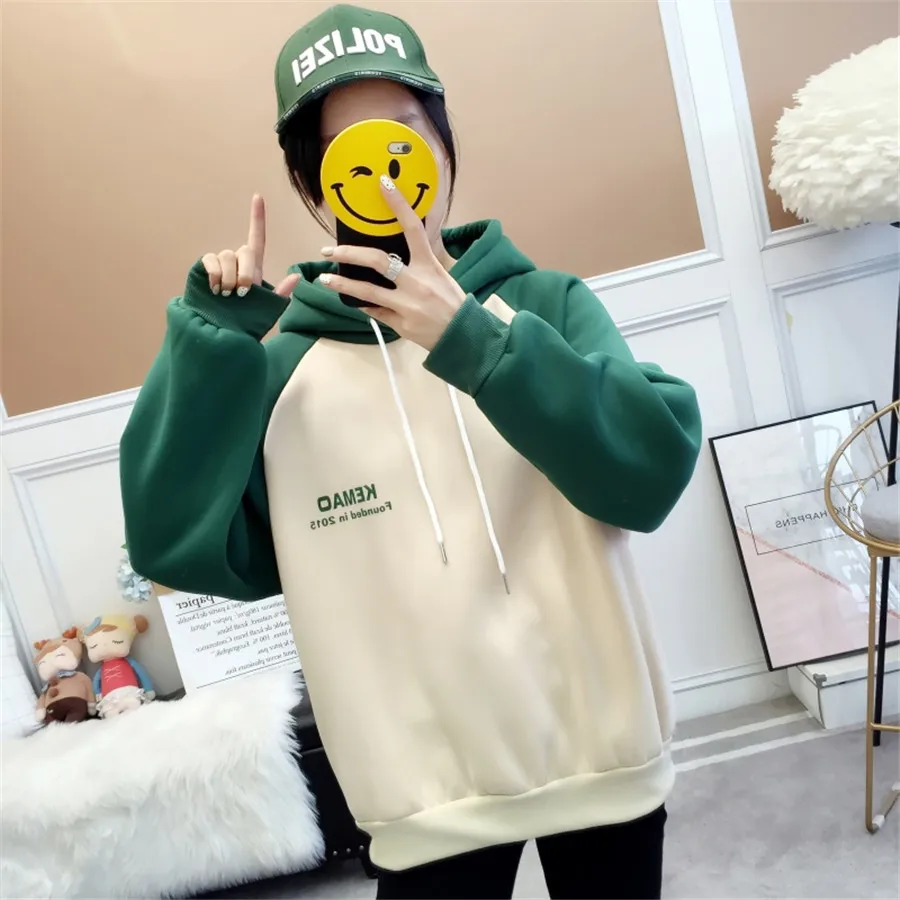 Spring new fashion street hooded women's large size plus velvet thick long loose versatile coat S-XXL | Женская одежда