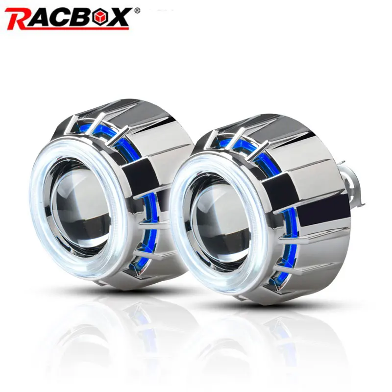 RACBOX пара 3 дюйма H1 HID линзы проектора Bi Xenon с белым красным синим ангельским глазом