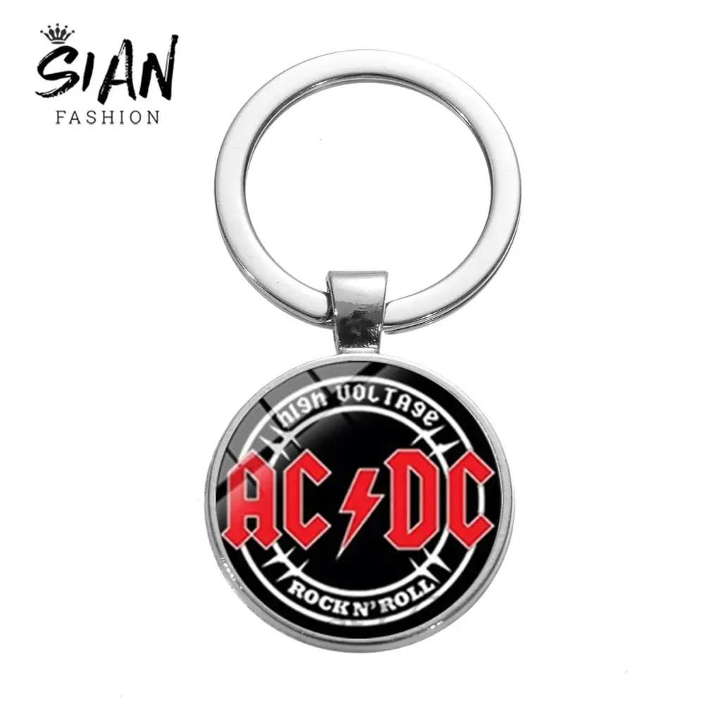 SIAN Hot Rock Music Band AC/DC брелок красный логотип ACDC стеклянный купол Подвеска сумка автомобильный брелок держатель рок культура брелок безделушки