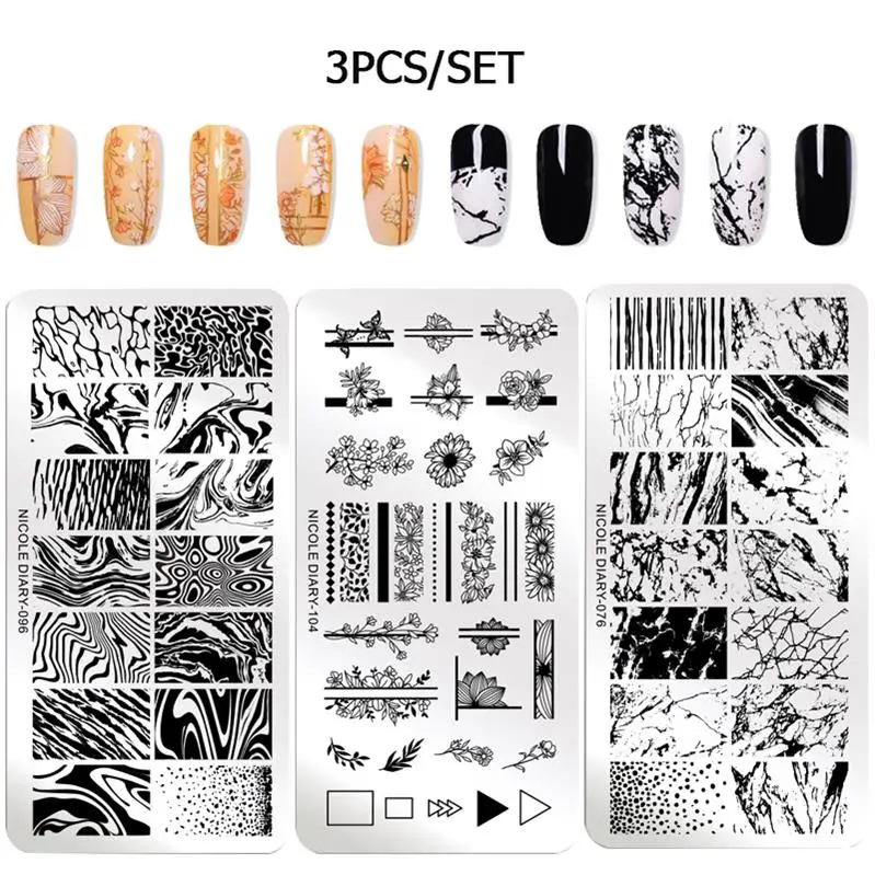 set 35 NICOLE дневник ногтей штамповки пластины набор мраморные Геометрические Цветочные изображения дизайн штамп Шаблоны Печать Искусство Инструменты для трафаретов комплект - Цвет: set 35