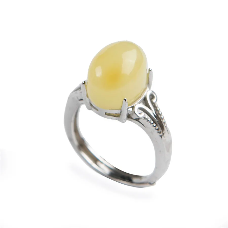 Genuine Natural Yellow Rare Round Crystal Bead Fashion Stering Sliver Lady Party Adjustable Size Ring 12*9*8MM