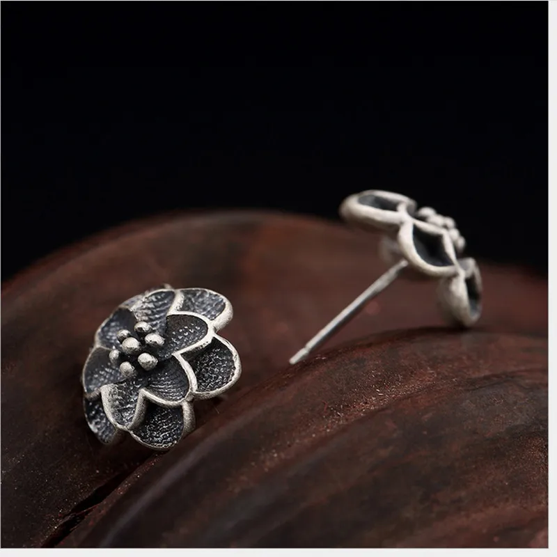 Серьги пусеты с цветами для женщин тайское серебро ручной работы этнические