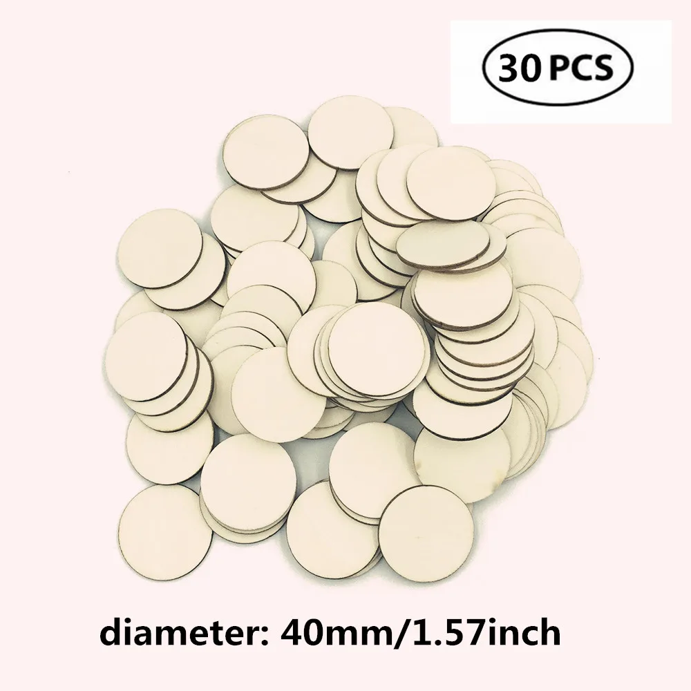 30pcs 40mm 1.57inch 10-80 мм круглый диск необработанный деревянный круг деревянные детали деревянные вырезы украшения для рукоделия принадлежности лазерная гравировка резьба - Цвет: 30pcs 40mm 1.57inch