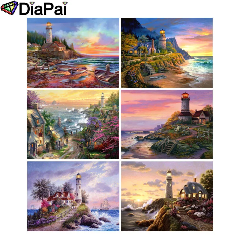 

DIAPAI 5D DIY Diamond Painting 100% Full Square/Round Drill "Seaside lighthouse" 3D Embroidery Cross Stitch Home Decor