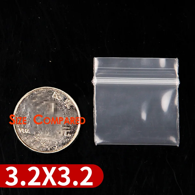 Clear 3.2x3.2CM Небольшой Пластик мешок с застежкой-молнией 100 шт. несколько Размеры Ziplock таблетки расфасованный по пакетам красное голубое обрамление толстом каблуке прозрачные пакеты с застежкой zip-lock - Цвет: Clear 3.2x3.2CM
