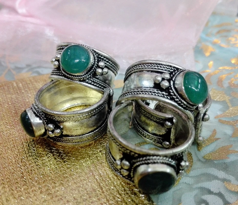 1 шт. отличное ярко-зеленое кольцо из бисера старое тибетское серебро буддизм