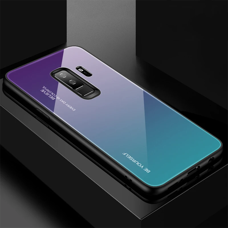 Gradient Color Clear Tempered Glass Case For Samsung Galaxy S8 S9Plus Note 8 9 A7 J4 J6Plus 2018 Silicone Frame Slim Cover | Мобильные