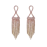 new luxury zircon and rhinestone crystal long tassel earrings for women bridal drop dangling earrings brincos wedding jewelry