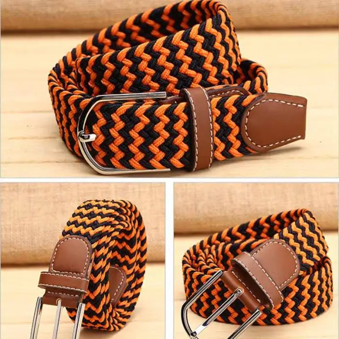 Fashion Men Elastic Stretch Waist Belt Braided Woven PU Leather Belt New KNG88