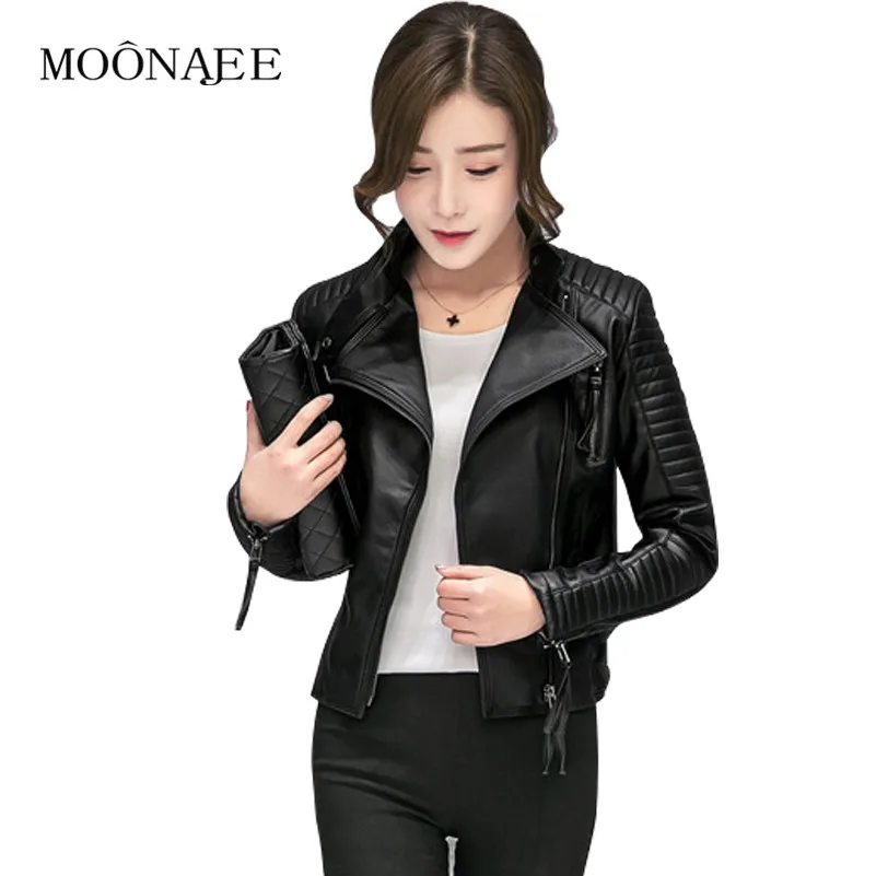Новинка 2017 весенне осенние куртки из искусственной кожи женская тонкая короткая